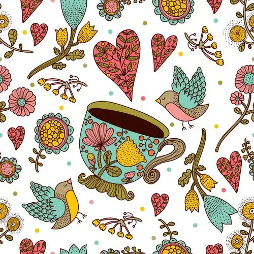 卡通花朵插画素材爱心鸟儿植物矢量图设计元素素材免费下载(图片编号: