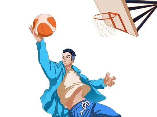 彩色手绘卡通篮球国潮人物运动篮球运动员元素png素材
