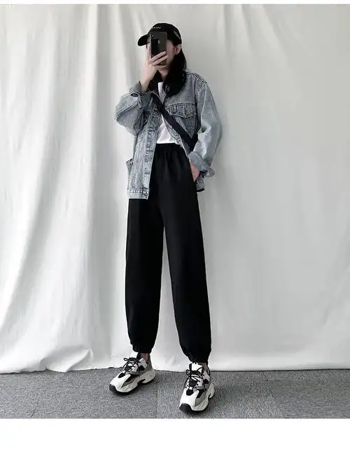 休闲裤女冬百搭灰色运动裤女学生韩版宽松秋冬加绒保暖显瘦百搭休闲