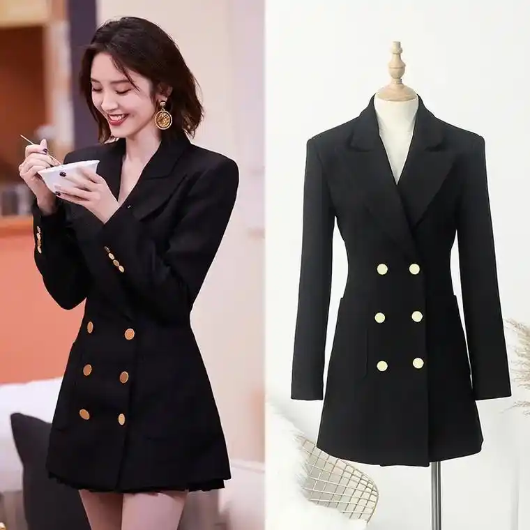 唐艺昕同款黑色修身西装连衣 - 抖音
