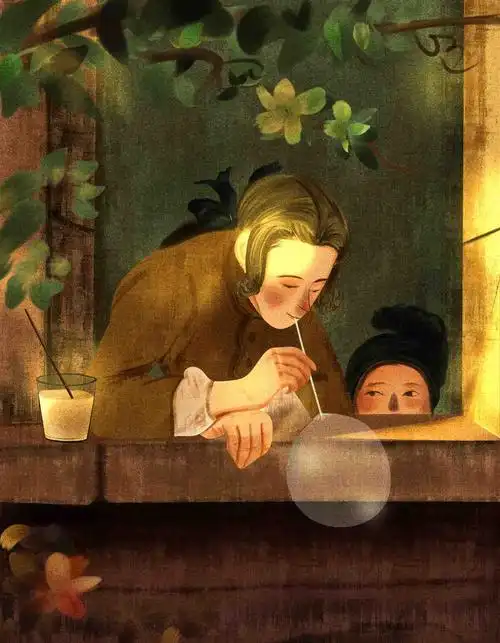 插画打卡第一幅名画转插画吹肥皂泡的少年