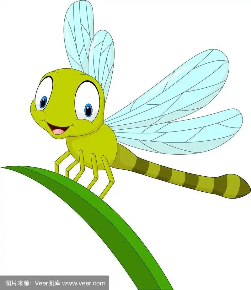 卡通有趣的蜻蜓在叶子上