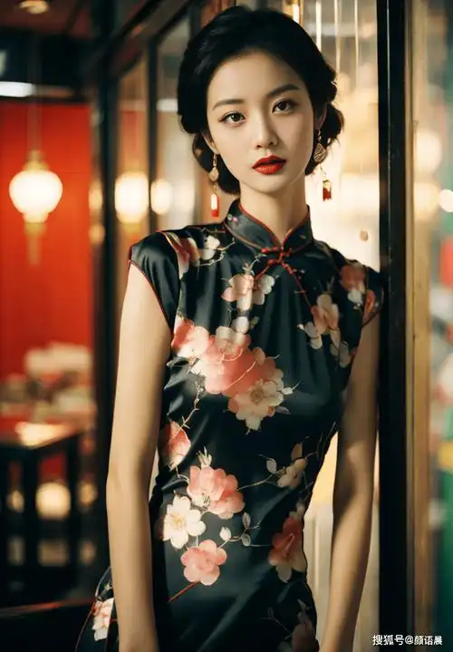 高清美女壁纸:电影质感画面,黑色绣花旗袍的女神风采_身材_民国_秀发