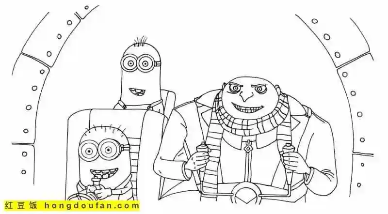 15张电影神偷奶爸中的可爱小黄人卡通填色图片-红豆饭小学生简笔画