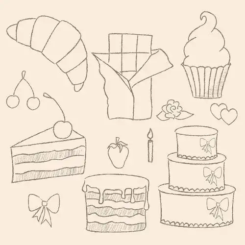 甜点,组的向量甜点.涂鸦风格.