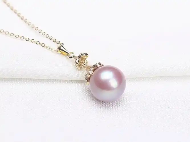 11.5mm圆形淡水紫色珍珠镶嵌吊坠 00489