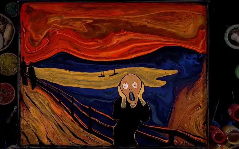 【湿拓画】以全新的方式在水上重现世界名画《呐喊》