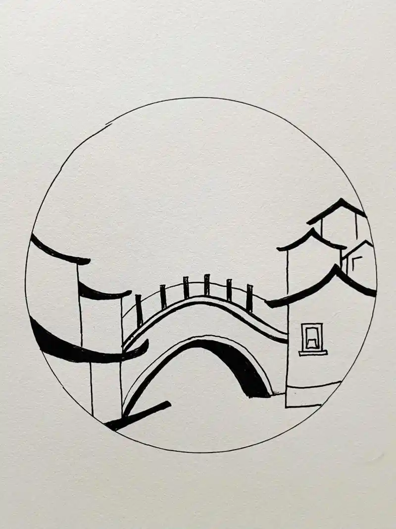 针管笔手绘19|江南水乡 小桥流水 美不胜收 有一个超简单的小画儿