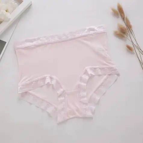 桑蚕丝夏季中腰女无痕真丝透气性感蕾丝大码女士平角内裤