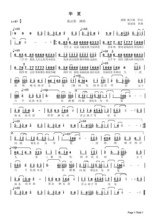 【京腔京韵流行歌曲】华夏--张云雷演唱--动态简谱视频