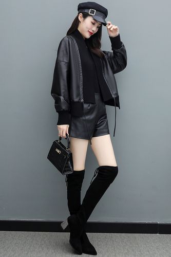 2021春秋新款海宁真皮皮衣外套女士短款宽松绵羊皮开衫机车皮夹克