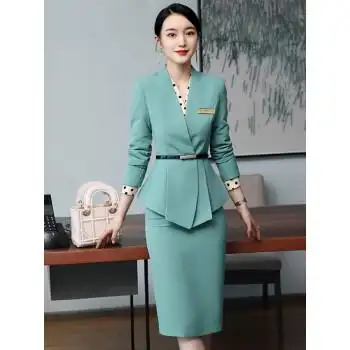 小西服美容院酒店前台物业工装工作服女士西装套裙fgacct深蓝色裤子xl