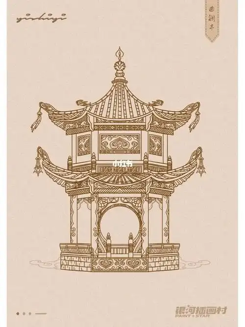 国风线性插画古风建筑线稿练习