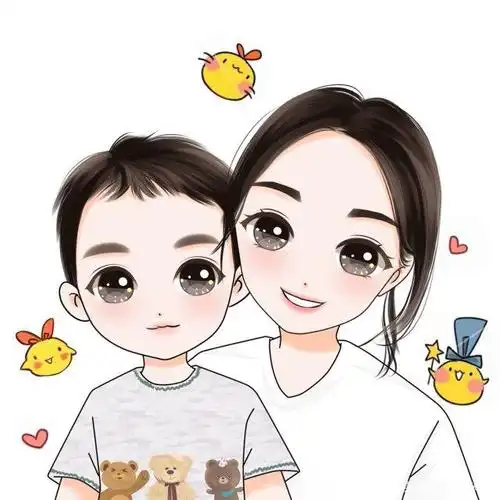 2020手绘微信头像,母子母女手绘,全家福手绘