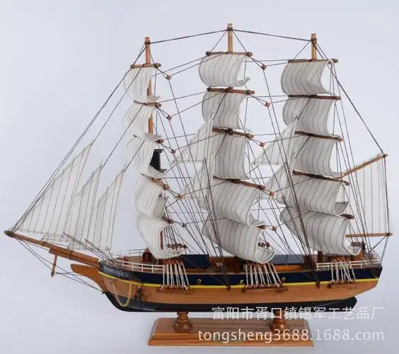 地中海海风格实木质60公分大型帆船模型摆件 工艺品摆件 一件代发