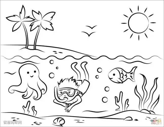 热带海滩简笔画图片