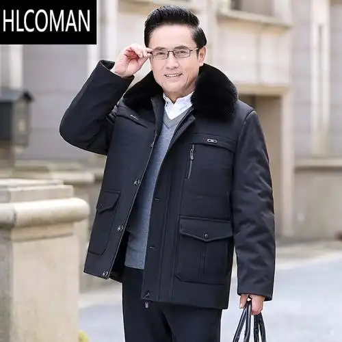 hlcoman爸爸冬装外套中老年棉衣男士加绒加厚中长款老人爷爷冬季p暖