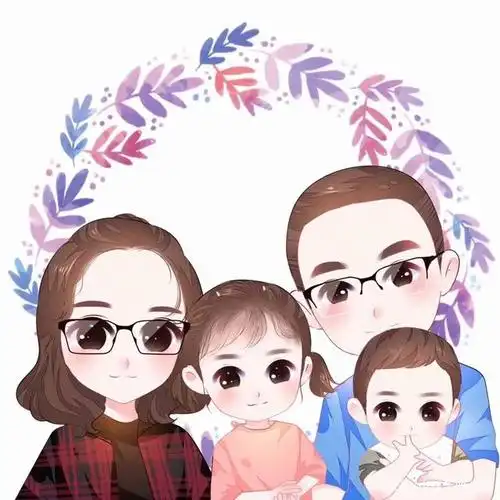 专注喜欢的事,一家四口手绘头像,幸福如此简单