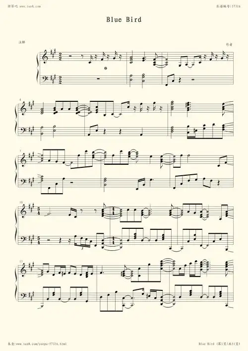 钢琴谱:blue bird--by animenzzz火影忍者主题曲