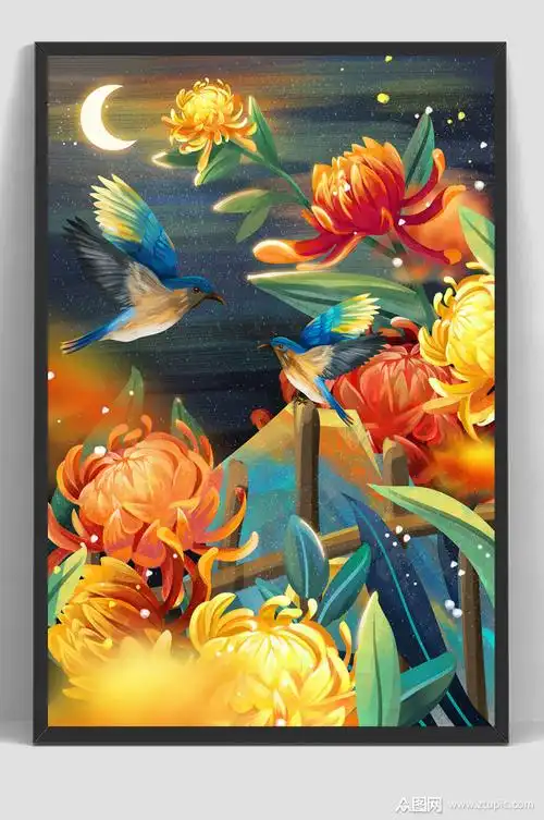 中国风唯美手绘花鸟插画