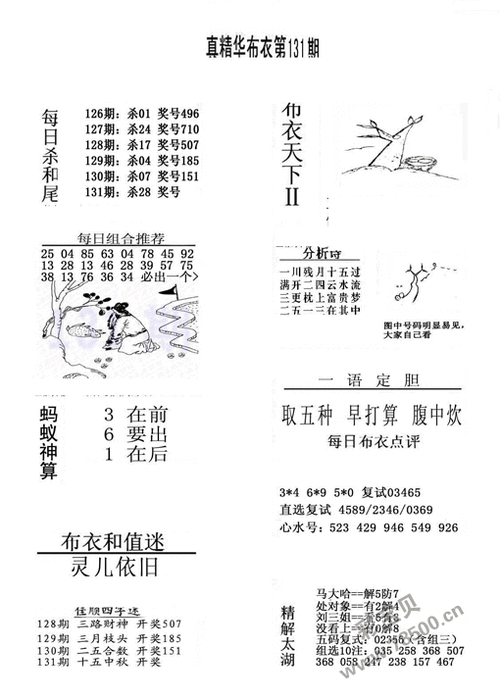 2023131期3d真精华布衣天下图谜123456
