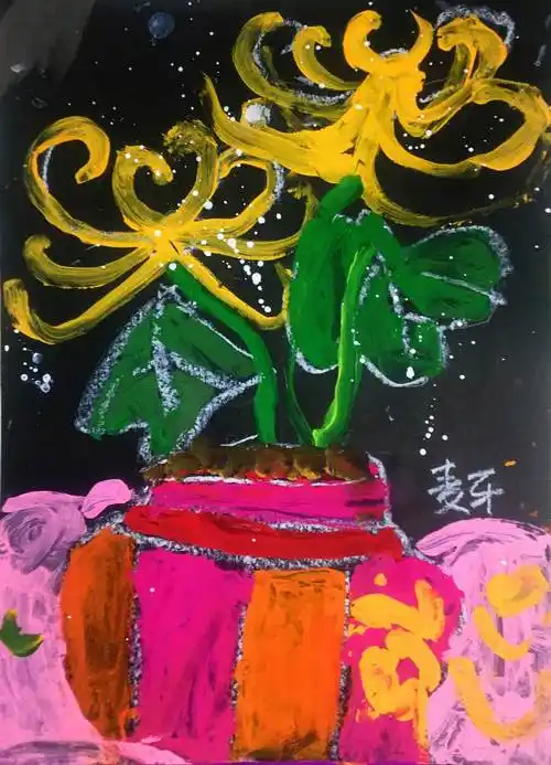 简单漂亮儿童创意美术教案大全菊花水粉画作品欣赏优秀儿童水粉画教程