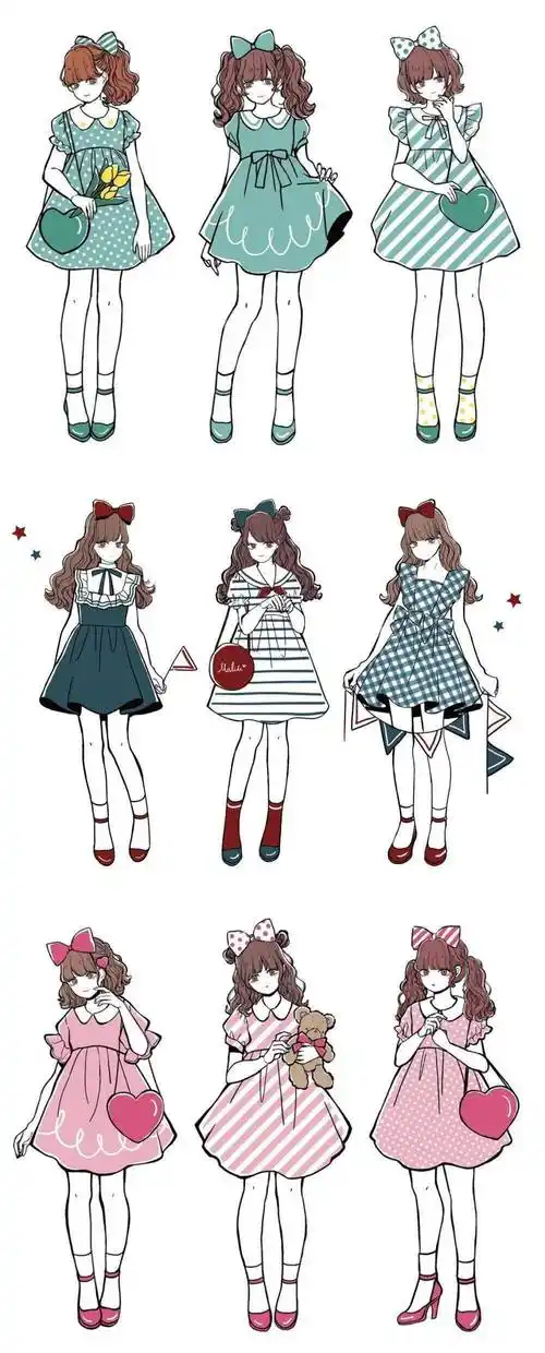 手绘少女全身像可爱时尚人物全身绘画练习素材