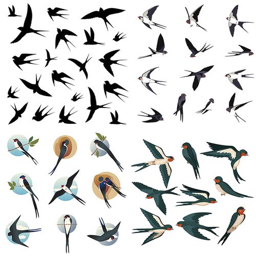 燕子 扁平化卡通手绘小鸟飞翔姿态剪影图标 ai格式矢量设计素材