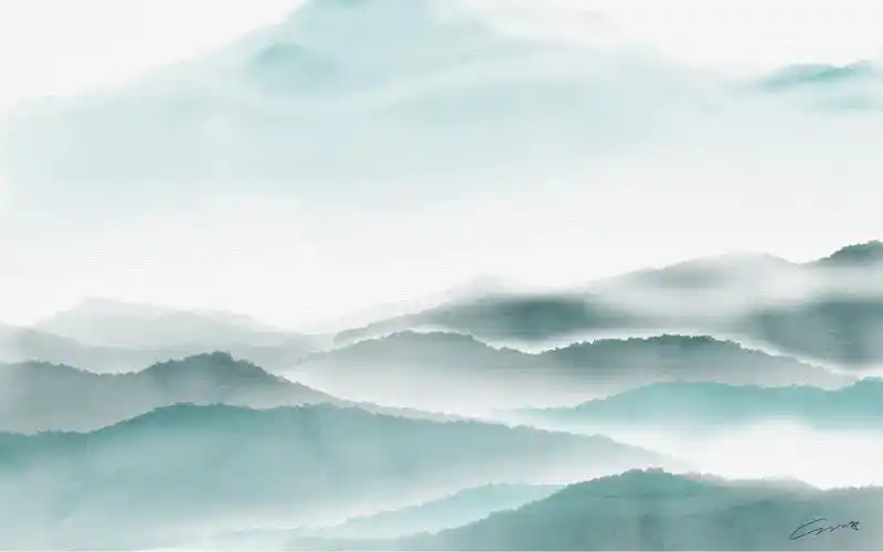 sketchespro三雾气山林手绘水墨风水墨画教程ipad绘画