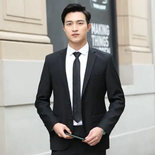商务休闲职业正装新郎伴郎结婚礼服上班男士小西装单扣黑色西装领带s