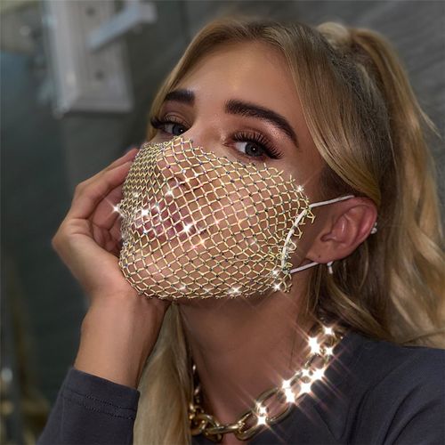 欧美网红新款2021渔网水钻透气网格装饰口罩面罩饰品可拆卸女1227
