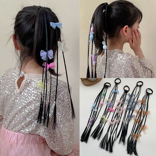 小女孩扎头发发绳儿童蝴蝶结假发头饰女童宝宝彩色编发绳绑头发饰