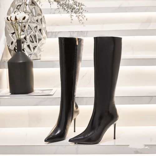 靴子女长靴不过膝软皮尖头瘦瘦靴2021年秋冬新款细跟高跟鞋时装靴