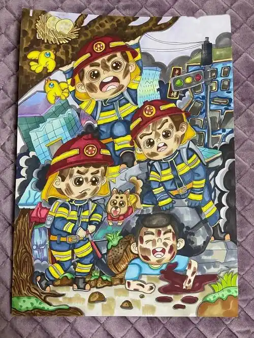 "童心画安全"防灾减灾绘画征集大赛作品展播(一)_画笔_少儿_佟馨瑶