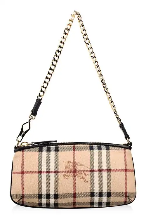 巴宝莉 经典米白格纹 pvc 小牛皮镶边 女士手拿包 jk 38820271