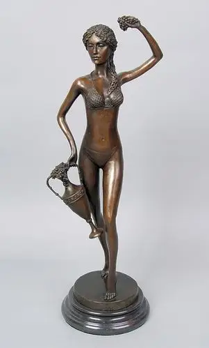 青铜艺术装饰青铜裸体女士与花瓶和葡萄艺术雕像雕塑
