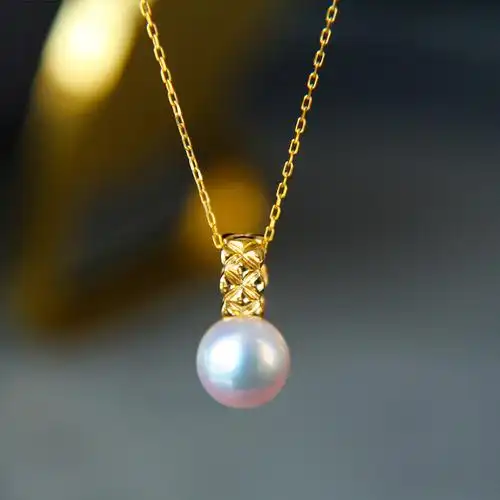 珍珠日本akoya吊坠项链18k金单颗天然海水天女颈饰