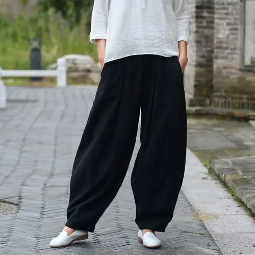 太极宽松棉麻裤女新款清照服装练功晨练休闲裤太极服