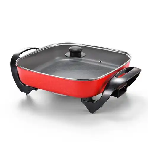 34f加高加厚煎烤锅麦饭石电热锅小方锅烤涮电火锅电煎锅6l 红色单管