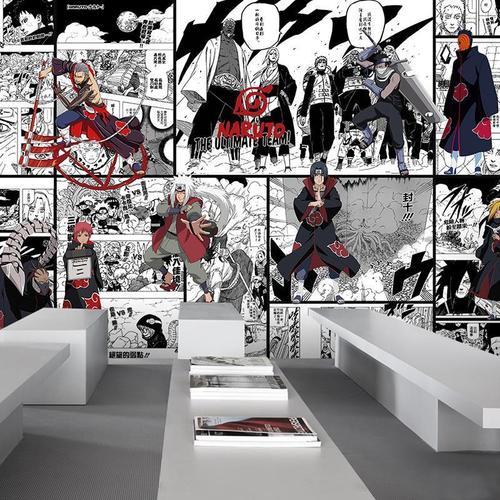 8d黑白日本动漫漫画墙纸火影忍者男孩卧室3d壁画主题工作室5d壁纸