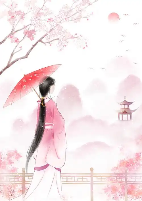 手绘中国风小清新水彩风格山水风景插画