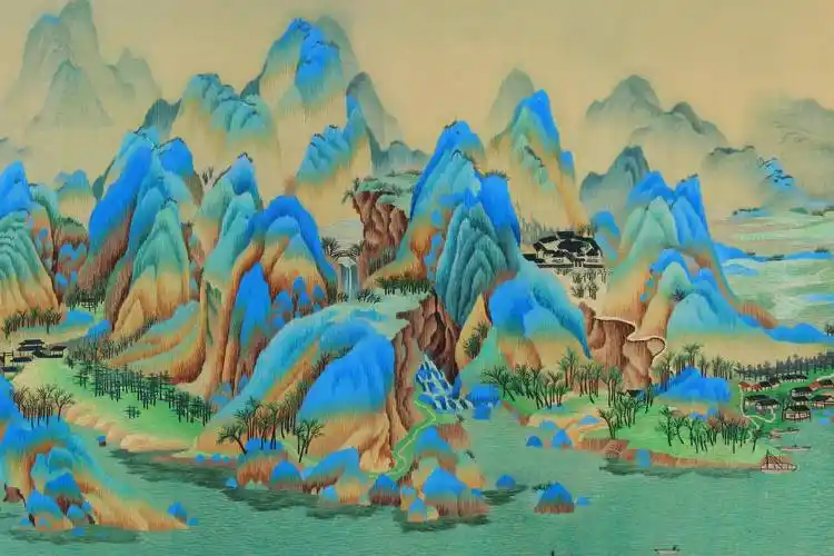 千里江山图作为中国十大传世名画之一,绣娘将其中的精妙之处绣制得