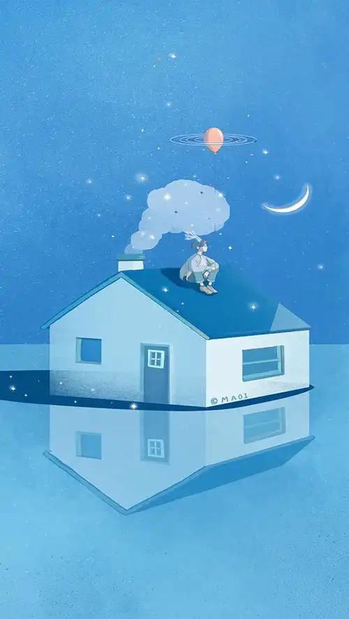 小清新蓝色插画手机壁纸