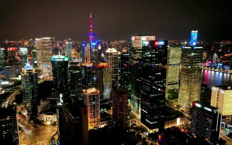 航拍上海城市陆家嘴夜景灯光