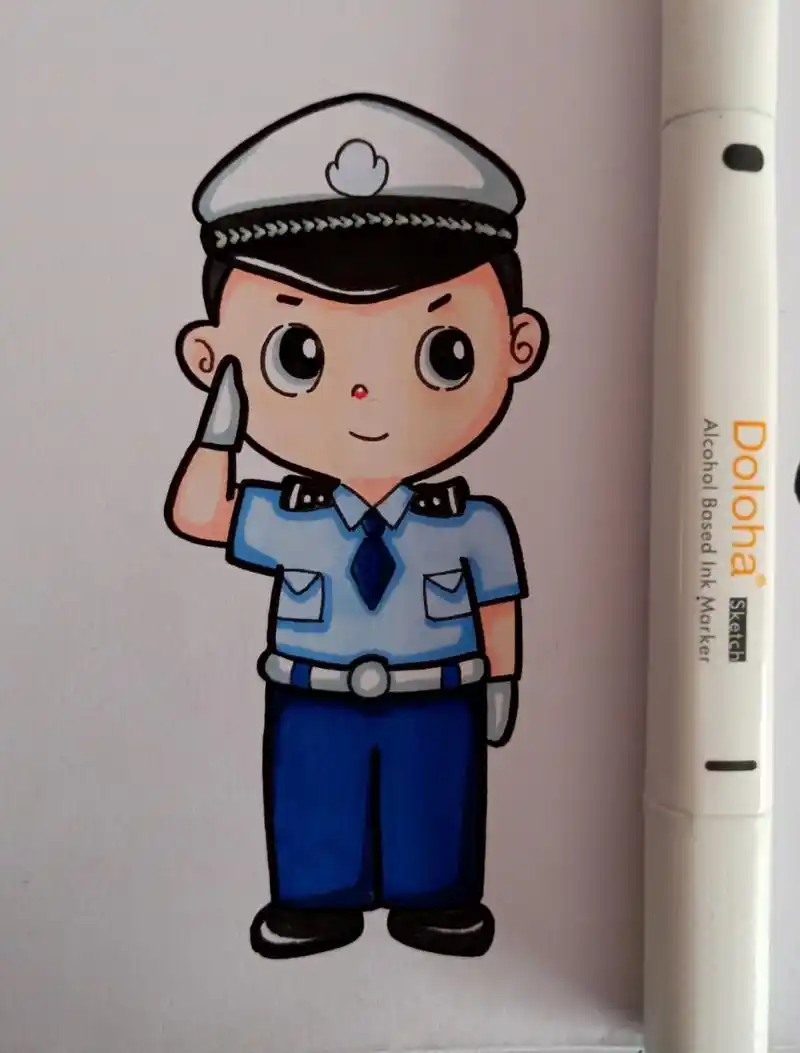 简笔画 单个人物 警察 常用人物动态 工具 🌸勾线笔 高光笔🌟樱花