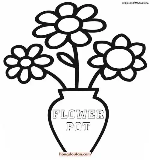 9张花瓶中的鲜花卡通涂色图片-红豆饭小学生简笔画大全