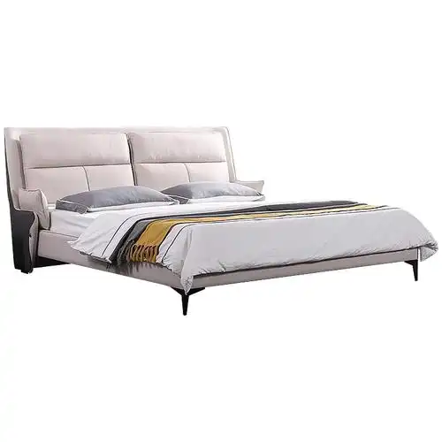 吉斯真皮18米简约现代双人床卧室婚床羽绒包意式皮艺床