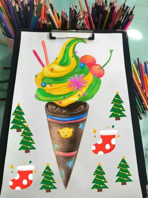 彩铅练习圣诞风格雪糕