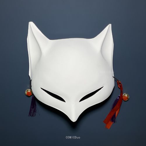 白底狐狸半脸和风灵狐狐妖塑料pvc面具手绘化妆舞会表演道具舞台