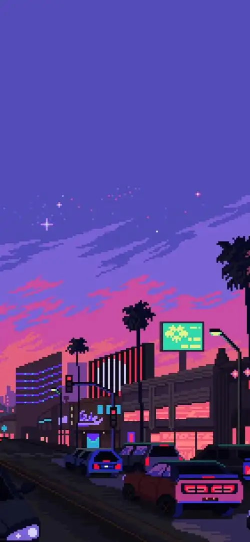 像素风城市风景高清手机壁纸